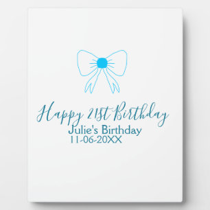 Placa Expositora Blue bow happy 21ᵉʳ cumpleaños date