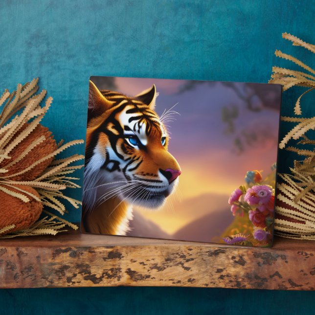 Placa Expositora Blue Eyed Tiger and Pink Flowers (Lado)