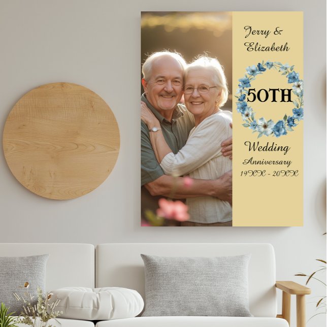 Placa Expositora Blue Floral wreath golden year wedding anniversary (Subido por el creador)