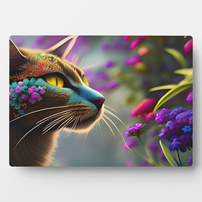 Placa Expositora Blue flowered calico cat, Fantasy  (Frente)