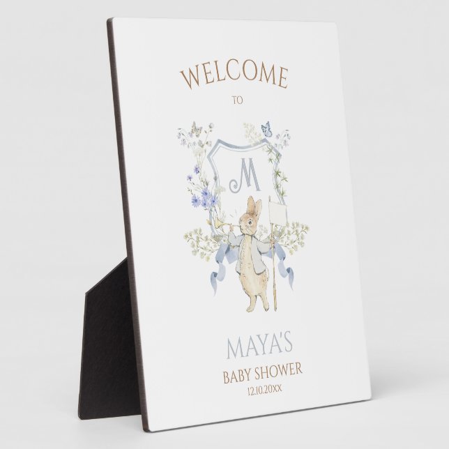 Placa Expositora Blue Gingham Peter the Rabbit Baby Shower MUTED BL (Lado)