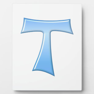Placa Expositora Blue Glass Look Franciscan Tau Cross