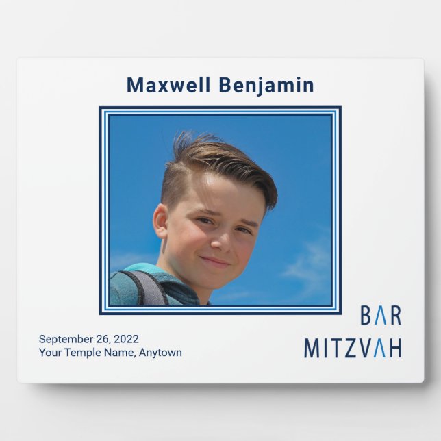 Placa Expositora Blue Personalized Bar Mitzvah Photo Plaque (Frente)