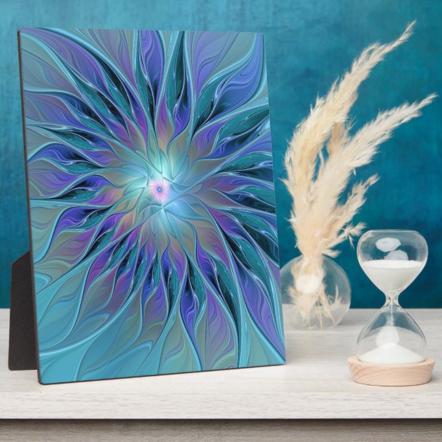 Placa Expositora Blue Purple Flower Dream Resumen arte fractal (Lado)