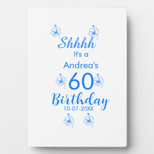 Placa Expositora Blue white mauve shhhh nombre floral de 60 años