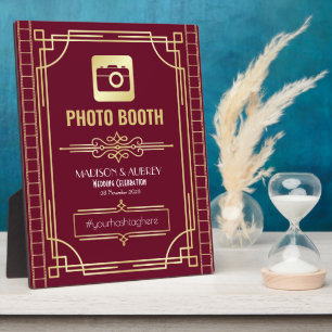 Placa Expositora Boda Art Deco Foto Booth Gold Burgundy Rótulo
