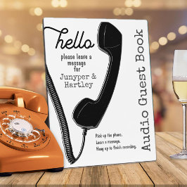 Placa Expositora Boda Audio Guest Book Teléfono negro en blanco 8x1