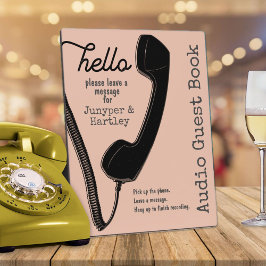 Placa Expositora Boda Audio Guest Book Teléfono negro en rosa 8x10