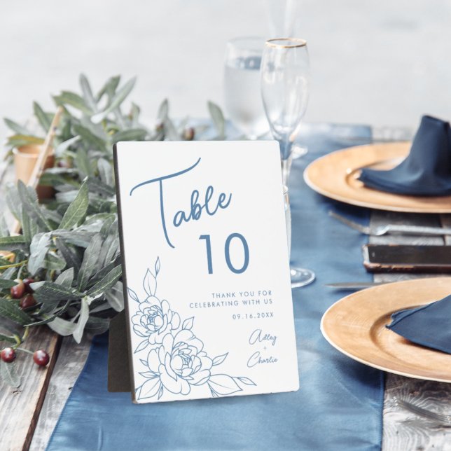Placa Expositora Boda Botánico Azul y Blanco Polvo Número de tabla (Subido por el creador)