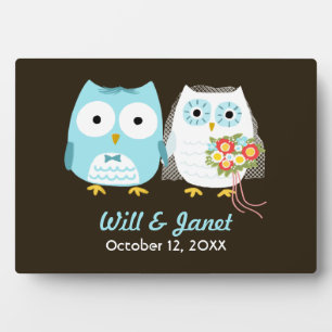 Placa Expositora Boda de Búhos - Novia y Novio con Texto Personaliz