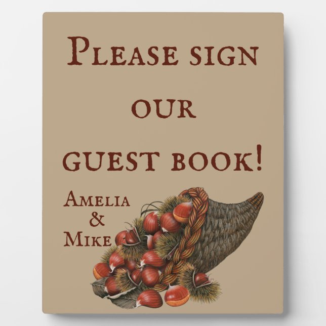 Placa Expositora Boda de castañas de invierno marrón libro de invit (Frente)
