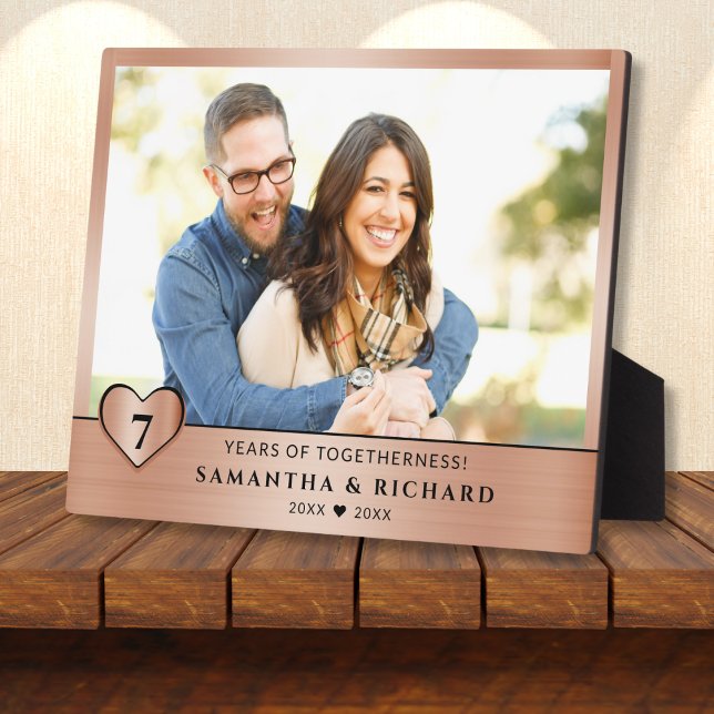 Placa Expositora boda de cobre de 7 años, foto de pareja (7th copper wedding anniversary photo gift plaque)