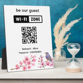 Placa Expositora Boda De Flores Rosa Invitado Wifi