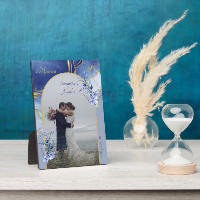 Placa Expositora Boda de mármol de Aqua Blue Modern (Lado)