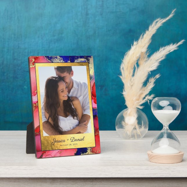 Placa Expositora Boda de oro rojo de foto única (Lado)