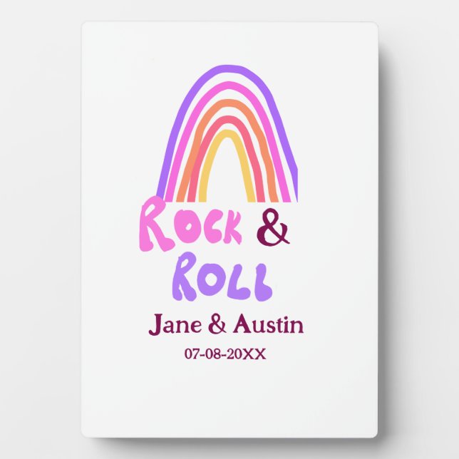 Placa Expositora Boda de rock & roll añadir nombre de la pareja arc (Frente)