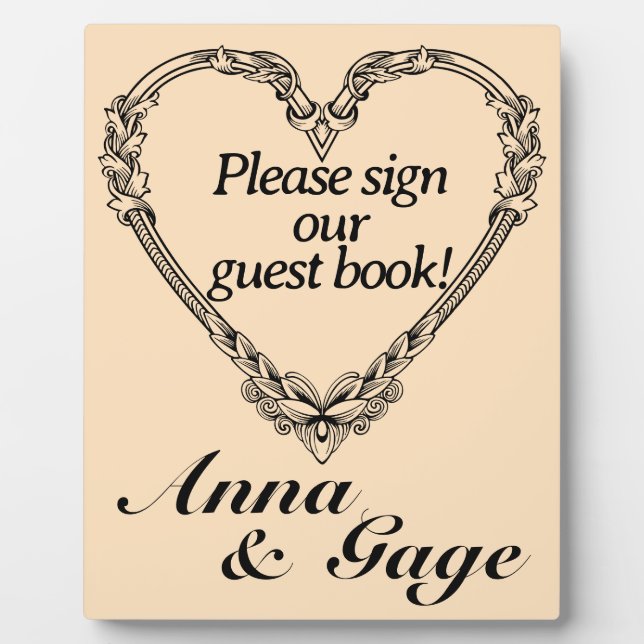 Placa Expositora Boda del corazón victoriano de tono sepia (Frente)