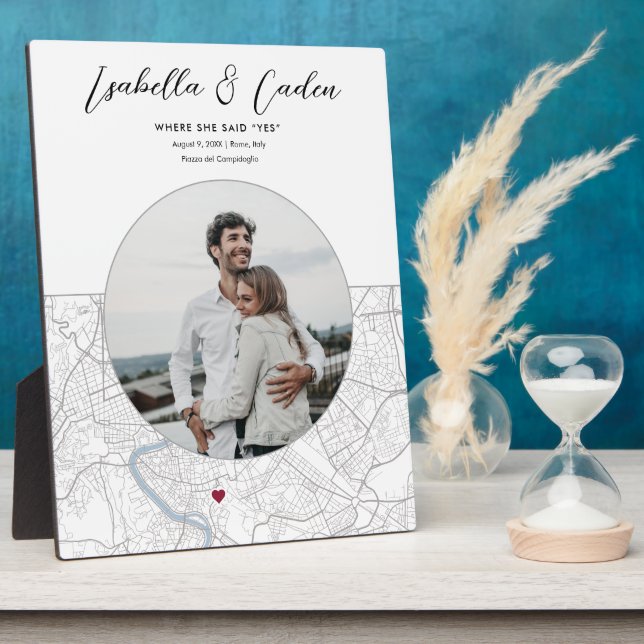 Placa Expositora Boda del mapa de Roma foto regalo vertical (Lado)