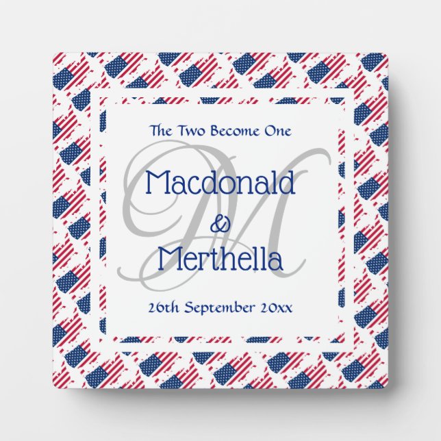 Placa Expositora BODA estadounidense Keepsake Personalizado Monogra (Frente)