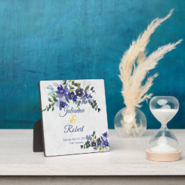 Placa Expositora Boda floral de acuarela azul y amarillo