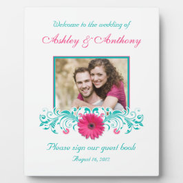 Placa Expositora Boda floral rosa Gerbera Daisy Turquoise