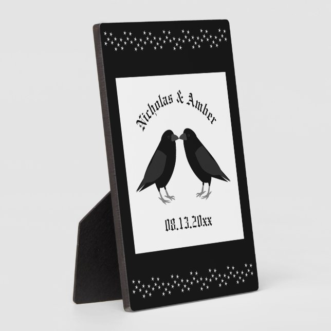 Placa Expositora Boda gótico Kissing Ravens Personalizado (Lado)