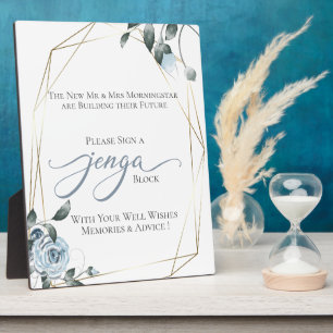 Placa Expositora Boda Libro Invitado Jenga Piece Dusty Blue Floral