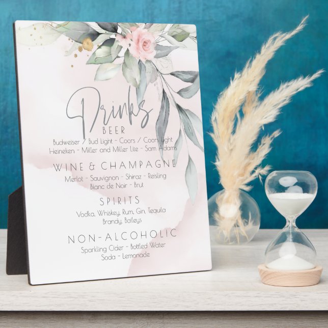 Placa Expositora Boda | Menú Bebidas BOHO Foliage Rosa Rosa Rosa (Lado)