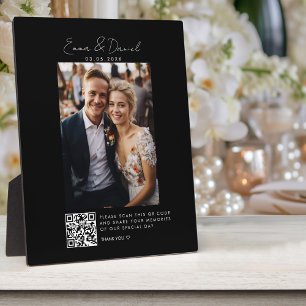 Placa Expositora Boda negro de código QR de foto