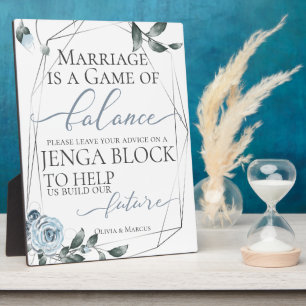 Placa Expositora Boda Solicitud Jenga Block Dusty Blue Floral 2