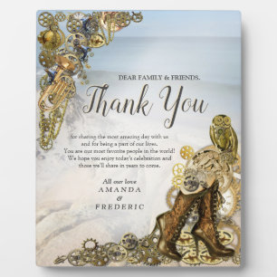 Placa Expositora Boda Steampunk cerca del mar