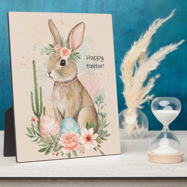Placa Expositora Boho Easter Bunny Whimsical Pastel (Lado)