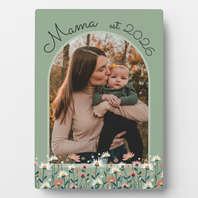 Placa Expositora Boho Floral Mama Establecida Foto Personalizada (Frente)