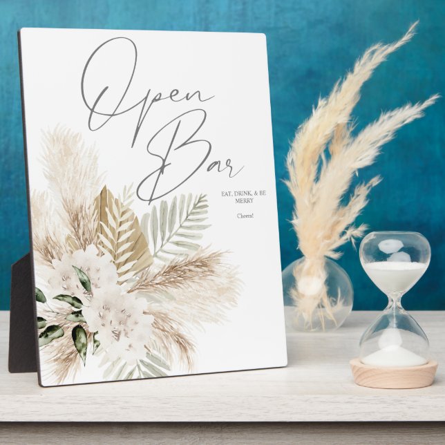 Placa Expositora Boho Palm Pampas & Beige Floral Open Bar Rótulo 2 (Lado)