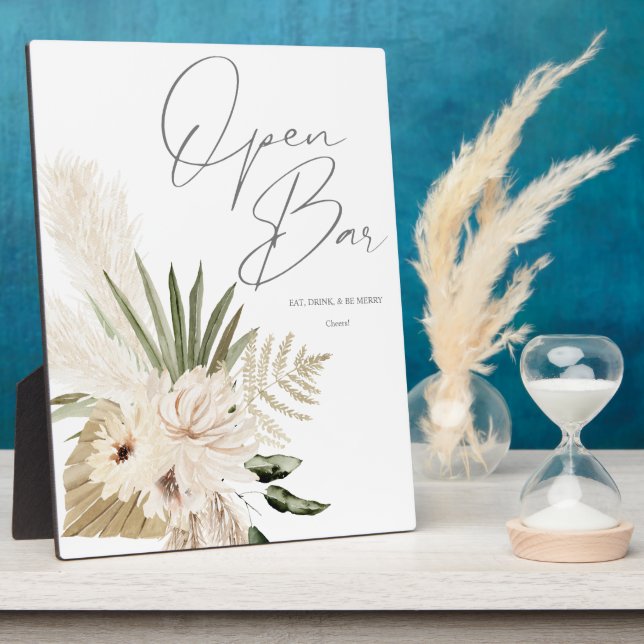 Placa Expositora Boho Pampas Grass & Beige Floral Open Bar Rótulo 2 (Lado)