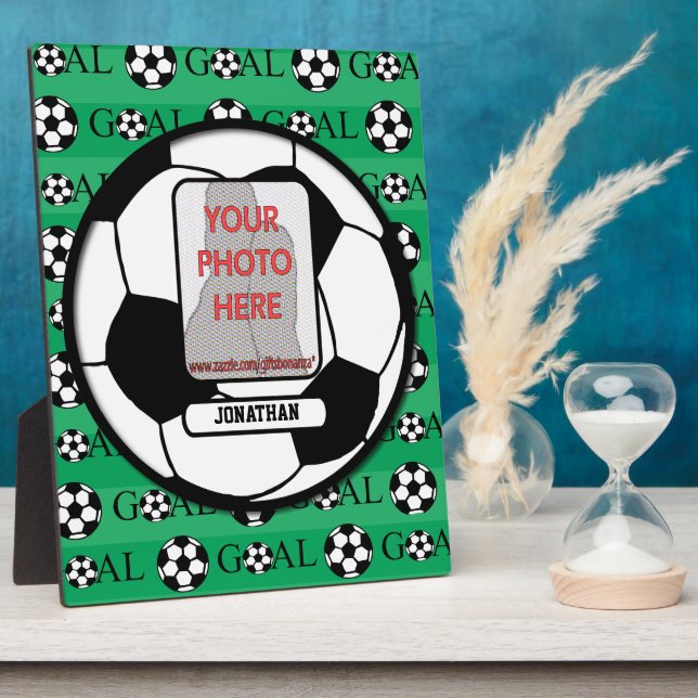 Placa Expositora Bolsa de fútbol de nombre y foto personalizada (Lado)