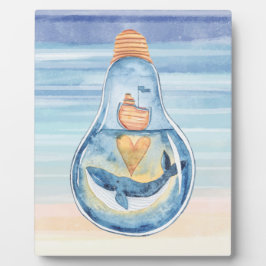 Placa Expositora Bombilla oceánica acuarela Ballena jorobada