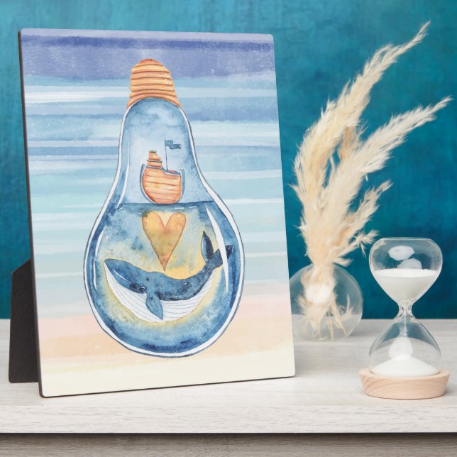 Placa Expositora Bombilla oceánica acuarela Ballena jorobada (Lado)