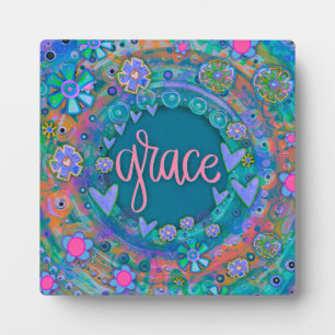 Placa Expositora Bonito Azul Floral Inspiradora Grace Easel
