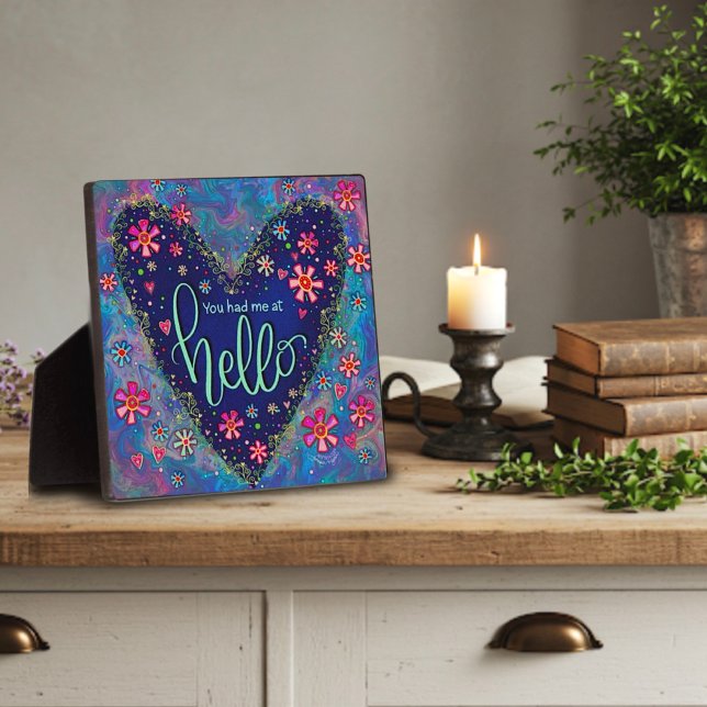 Placa Expositora Bonito Blue Hello Love Quote Floral Inspirador (Subido por el creador)