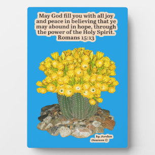 Placa Expositora Bonito Cactus Flor Scripture Plaque Romans 15:13