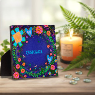 Placa Expositora Bonito divertida Floral Heart Blue ONE WORD Person