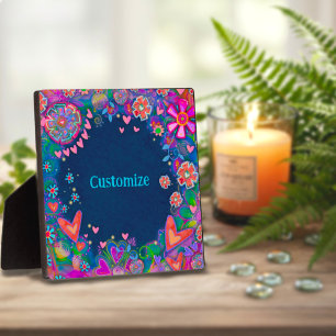 Placa Expositora Bonito divertida Floral Nombre azul Personalizado