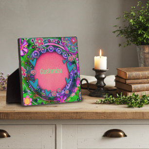 Placa Expositora Bonito divertida Personalizado floral rosada del c