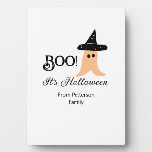 Placa Expositora Boo, es Halloween de naranja de apellido fantasma