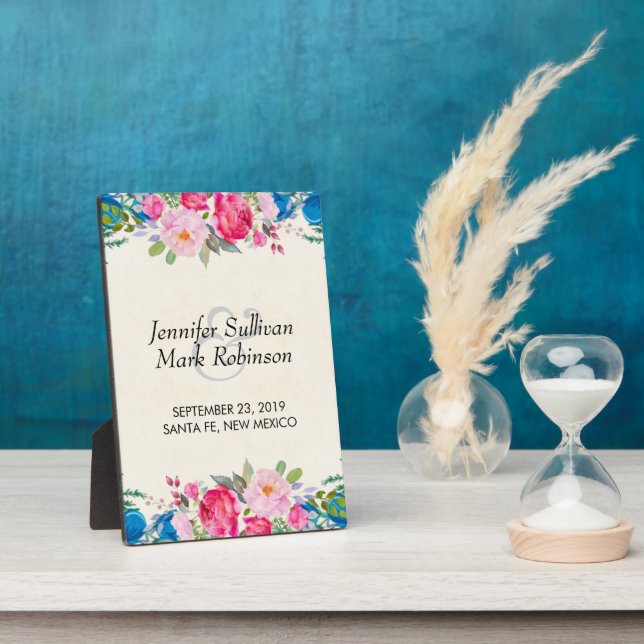 Placa Expositora Borde de flor rosa y azul bonito (Lado)