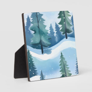 Placa Expositora Bosque de Pinos Nevado Acuarela de Invierno