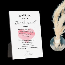 Placa Expositora Bridesmaid Thank You Plaque and Poem