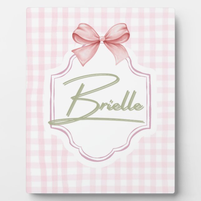 Placa Expositora Brielle Baby Nursery Bow&Gingham Personalizado (Frente)