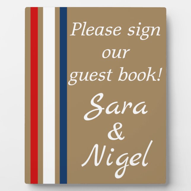 Placa Expositora British Mod Red White Blue Wedding Guest Book (Frente)